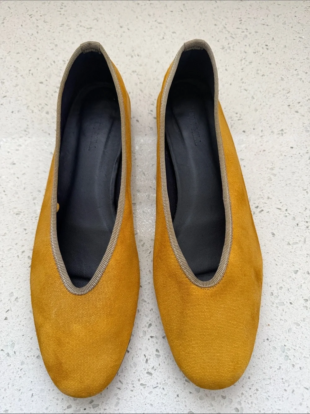 Alex Mill Women's Mustard Canvas Ballet Flats with Neutral Trim
